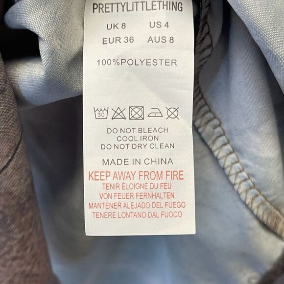 NWT PrettyLittleThing Top Women's 4 Beige Abstract Button Down Oversized Shirt - Picture 9 of 16